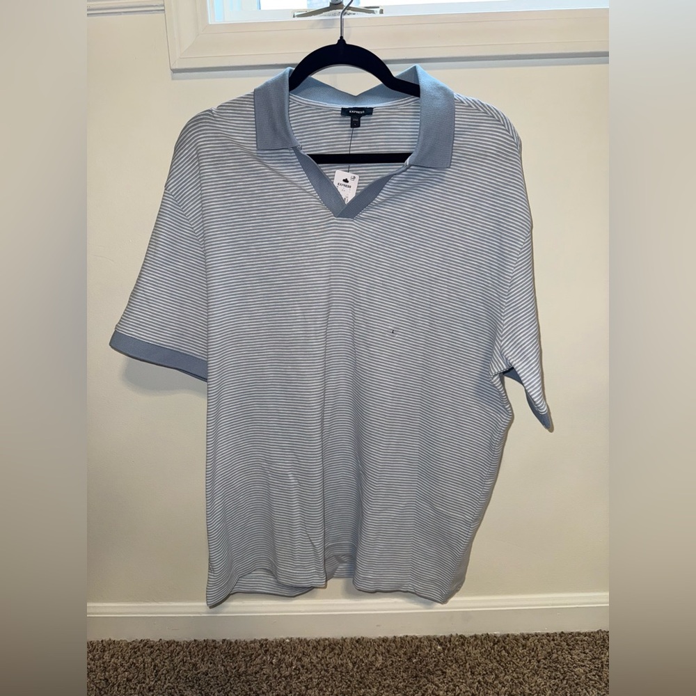 Express Light Blue and White Striped Men’s Polo New with Tags Size Large